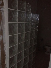 glass block wall in new bath